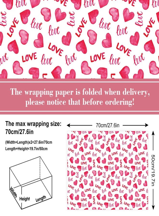 وولاين ورق تغليف هدايا عيد الحب من والين، 12 ورقة، ورق تغليف هدايا وردي اللون بنقشة قلوب الحب، مطوي بشكل مسطح، ورق ألوان مائية، ورق حرفي يدوي الصنع، مناسب لتزيين الحفلات، مقاس 19.7 × 27.6 بوصة - Image 2